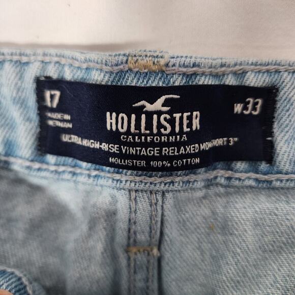 Hollister Ultra High Rise Mom Shorts Size 33 Denim Jean Cut Off Cotton - Picture 3 of 7